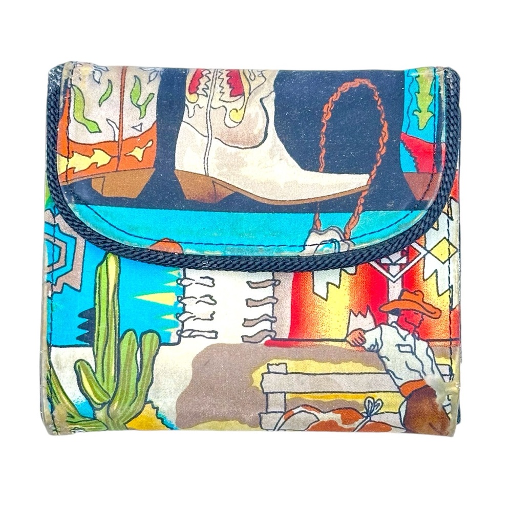 Nicole Miller VINTAGE 100% Silk Wallet Cowboy / Western Theme